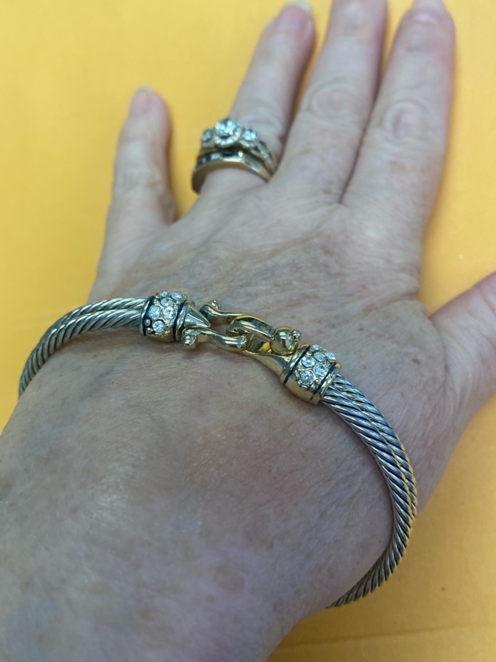 Two-Tone Cable Bracelet with Crystal Accents - Silver & gold tone